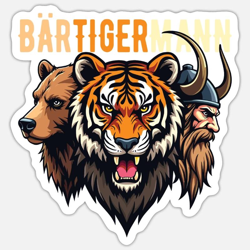 Bärtigermann Bär Tiger Mann Wikinger - Sticker Größe S (10 x 10 cm) - Mattweiß