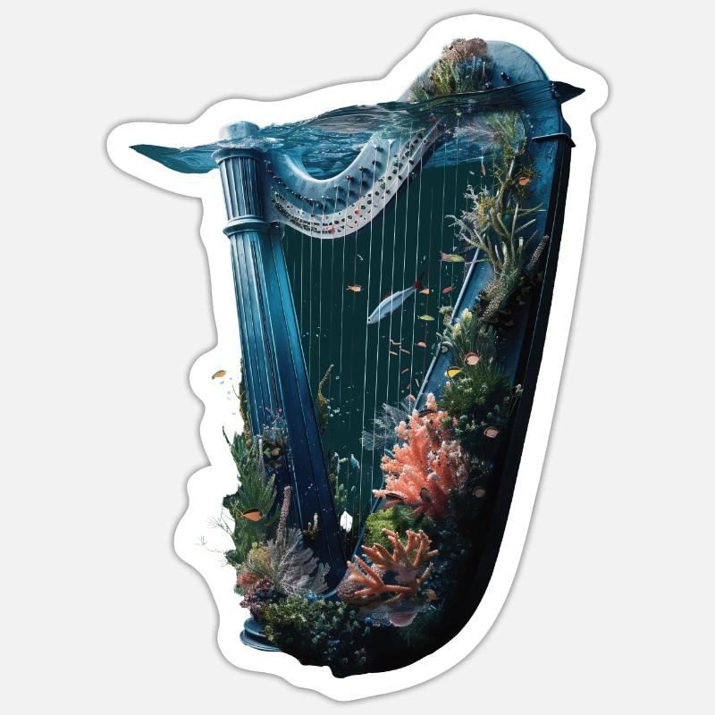 Fisch Harfe - Sticker Größe S (10 x 10 cm) - Mattweiß