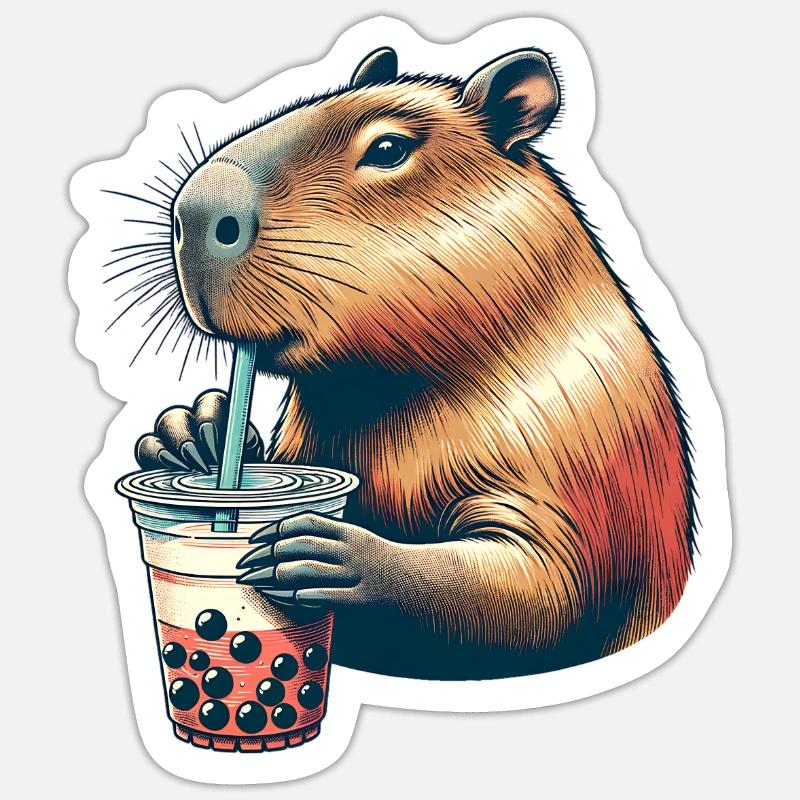 Capybara Bubble Tea - Sticker Größe S (10 x 10 cm) - Mattweiß