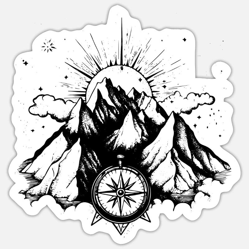 Mountains Compass Icon - Sticker size S (10 x 10 cm) - white matte
