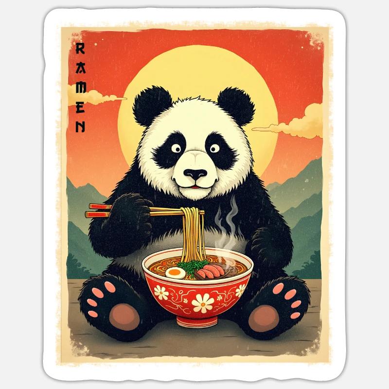 Panda Bear Ramen - Sticker taille S (10 x 10 cm) - blanc mat