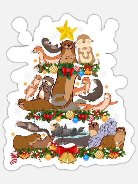 Otter Christmas Tree - Sticker Größe S (10 x 10 cm) - Mattweiß
