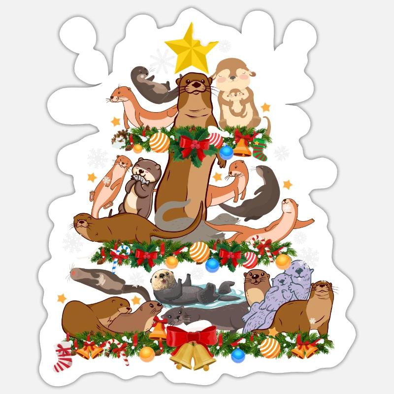Otter Christmas Tree Sticker Größe S (10 x 10 cm)