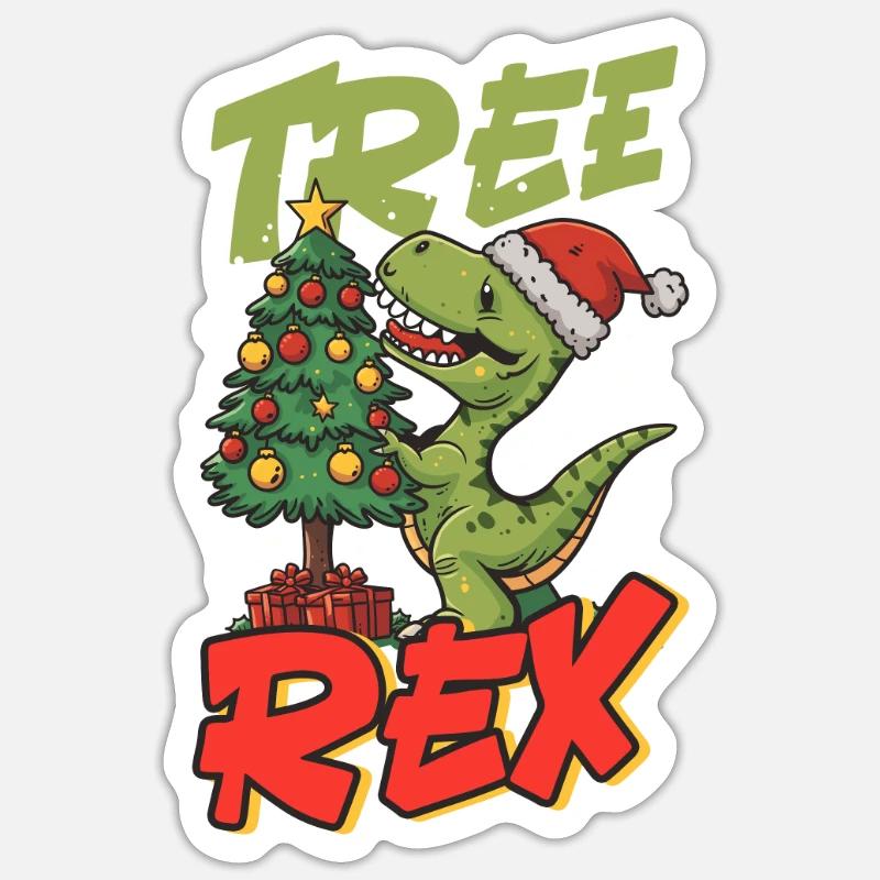 Dinosaur Christmas Tree Rex - Sticker size S (10 x 10 cm) - white matte