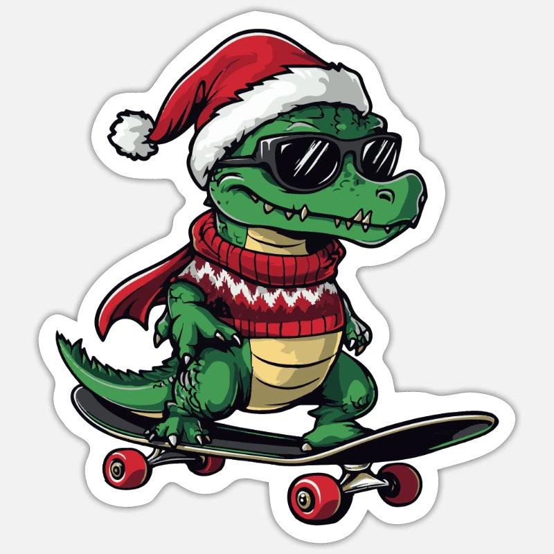 Dragon Noël Drôle - Sticker taille S (10 x 10 cm) - blanc mat