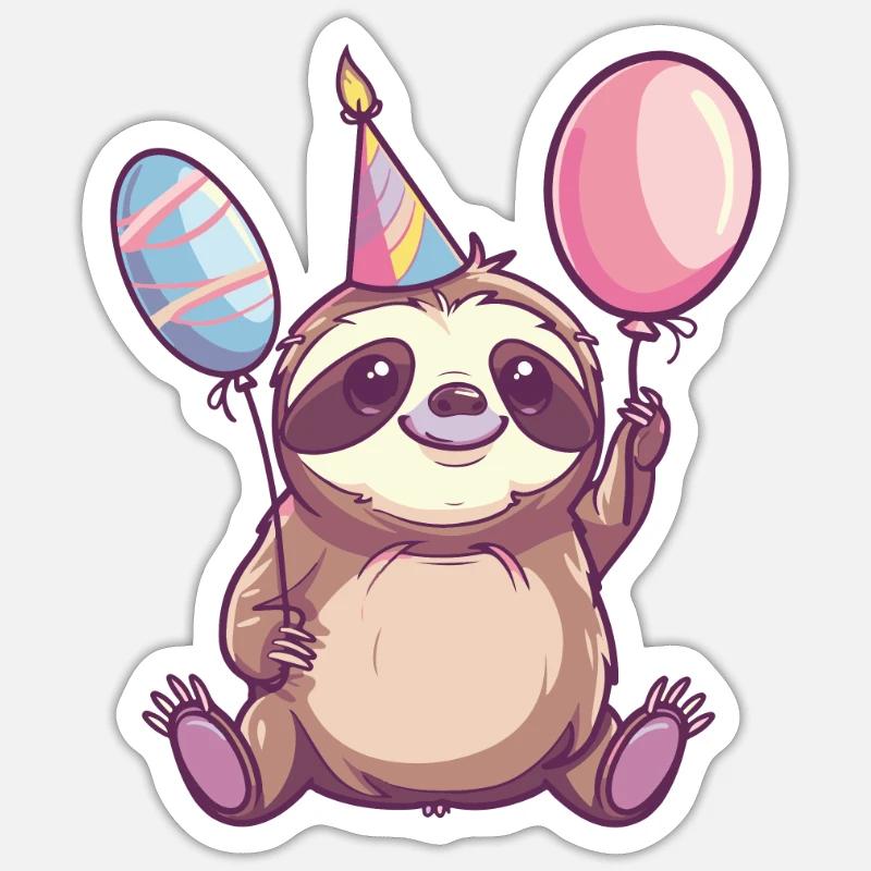Sloth Birthday Comic Cute - Sticker size S (10 x 10 cm) - white matte