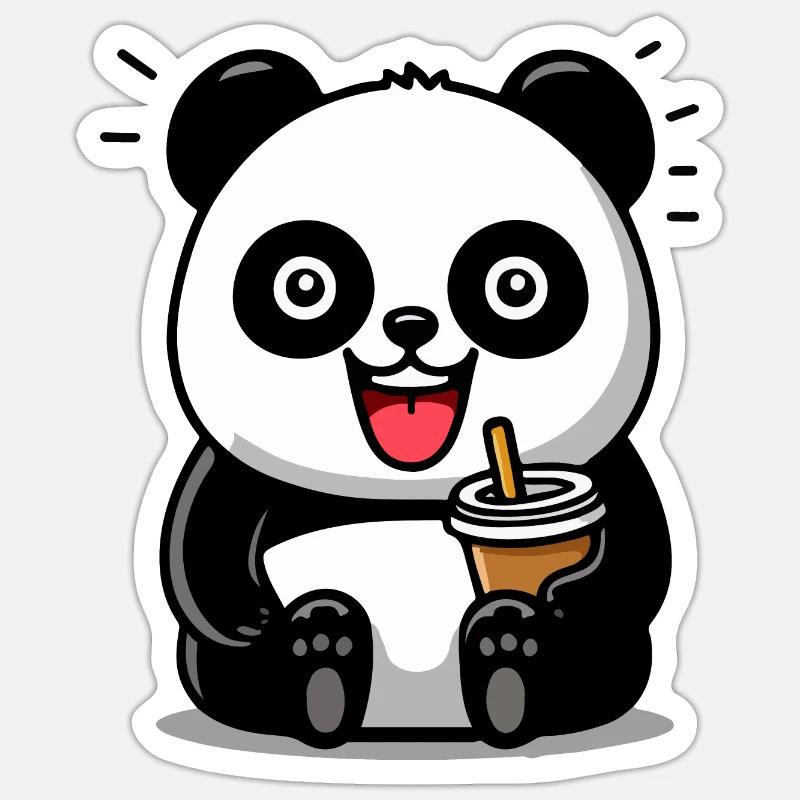 Süßer Panda mit Getränk - Sticker Größe S (10 x 10 cm) - Mattweiß