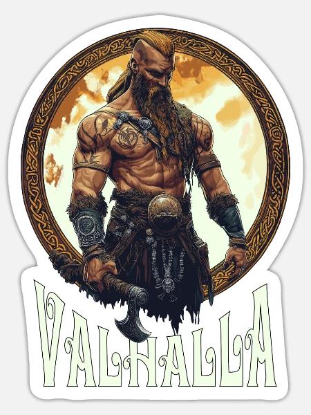 Wikinger Viking Valhalla Krieger - Sticker Größe S (10 x 10 cm) - Mattweiß
