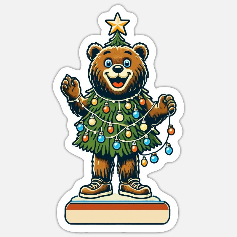 Fröhlicher Bär Mit Weihnachtslichtern - Sticker Größe S (10 x 10 cm) - Mattweiß