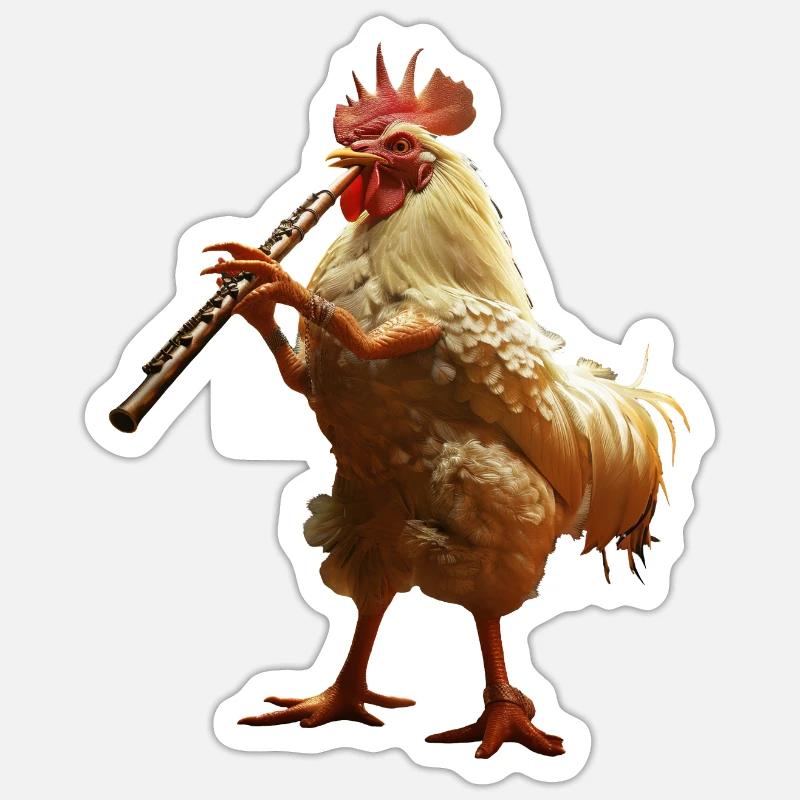 Flûte de coq - Sticker taille S (10 x 10 cm) - blanc mat