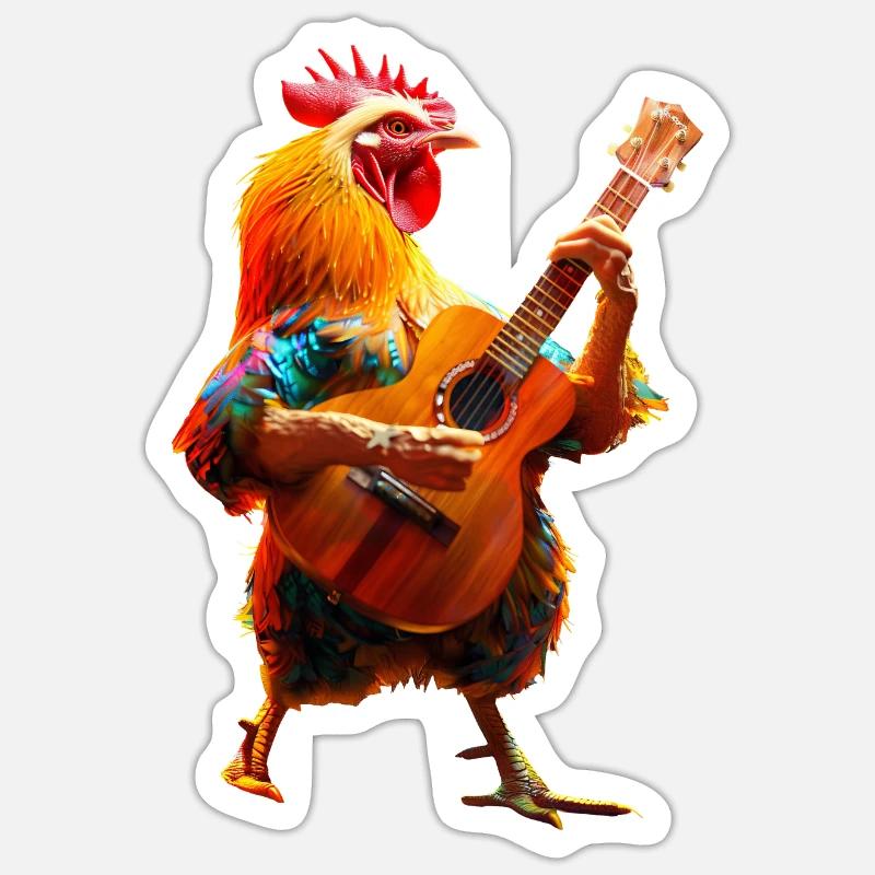 Hahn Ukulele - Sticker Größe S (10 x 10 cm) - Mattweiß
