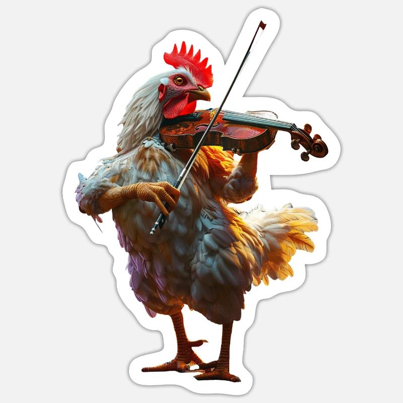 Rooster Violin - Sticker size S (10 x 10 cm) - white matte