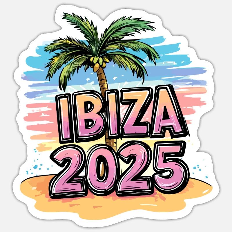 Plage d’Ibiza 2025 - Sticker taille S (10 x 10 cm) - blanc mat