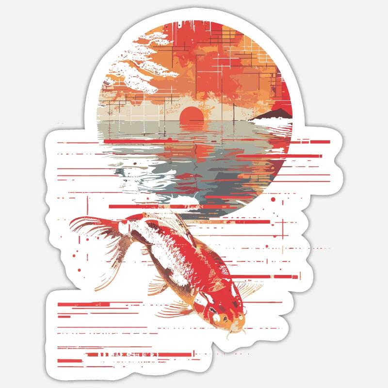 Pêche Synthwave - Sticker taille S (10 x 10 cm) - blanc mat