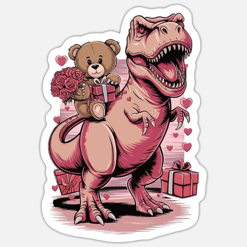 T. Rex Saint-Valentin - Sticker taille S (10 x 10 cm) - blanc mat