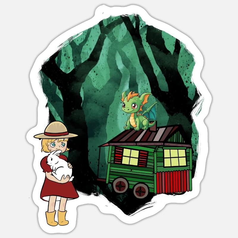 Märchen Märchenfigur Drache Wald Abenteuer - Sticker Größe S (10 x 10 cm) - Mattweiß