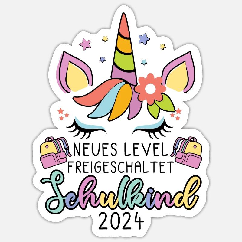 Schulkind 2024 Einhorn Einschulung 1 Klasse - Sticker Größe S (10 x 10 cm) - Mattweiß