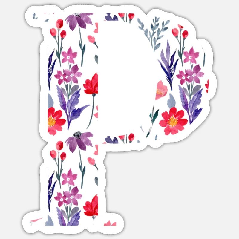 Personalisierter Blumenbuchstabe p - Geschenkidee Sticker Größe S (10 x 10 cm)