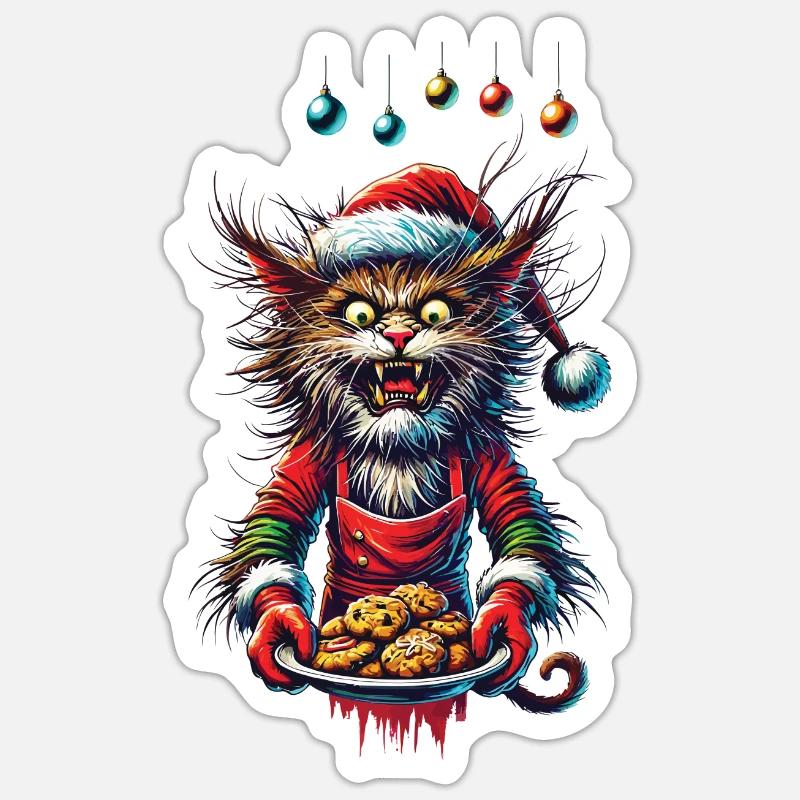 Chat de Noël avec des biscuits Sticker taille S (10 x 10 cm)