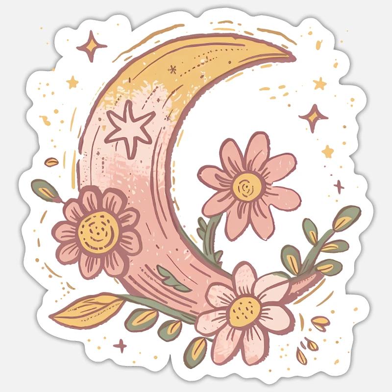 Boho Lune et Fleurs Sticker taille S (10 x 10 cm)