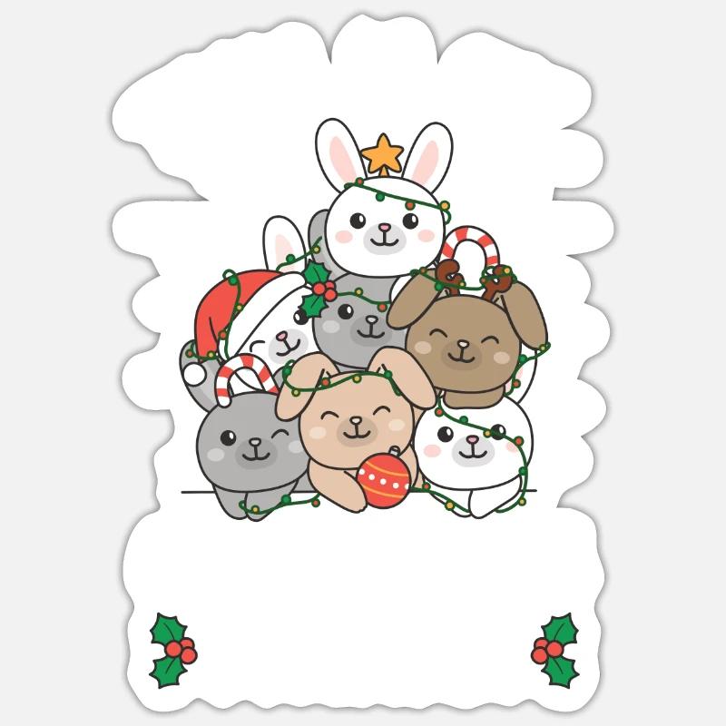 Pyjama de Noël lapin de Noël - Sticker taille S (10 x 10 cm) - blanc mat