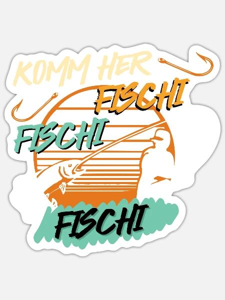 Angler KOMM HER FISCHI FISCHI FISCHI Lustiges - Sticker Größe S (10 x 10 cm) - Mattweiß