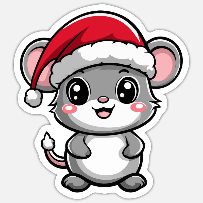 Noël Souris - Sticker taille S (10 x 10 cm) - blanc mat
