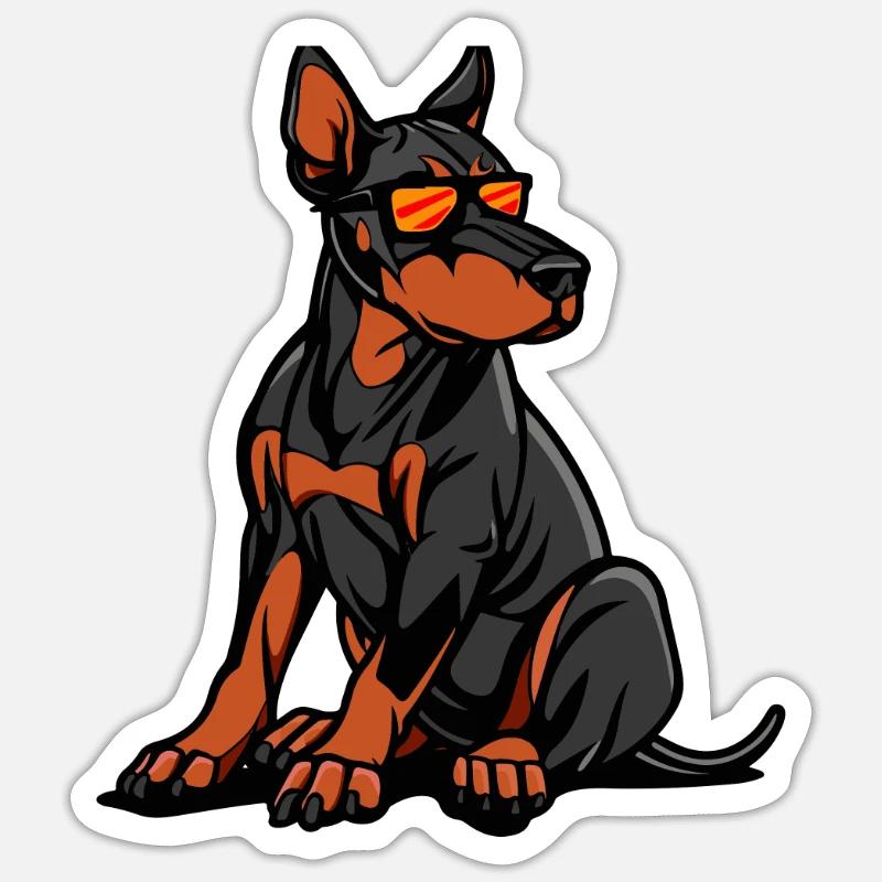 Doberman chien bande dessinée cool - Sticker taille S (10 x 10 cm) - blanc mat