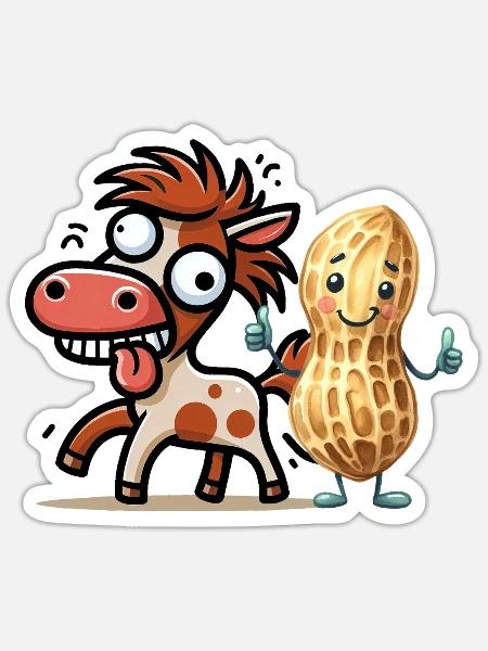 verrücktes lustiges Pferd Erdnuss Pferde Nuss - Sticker Größe S (10 x 10 cm) - Mattweiß