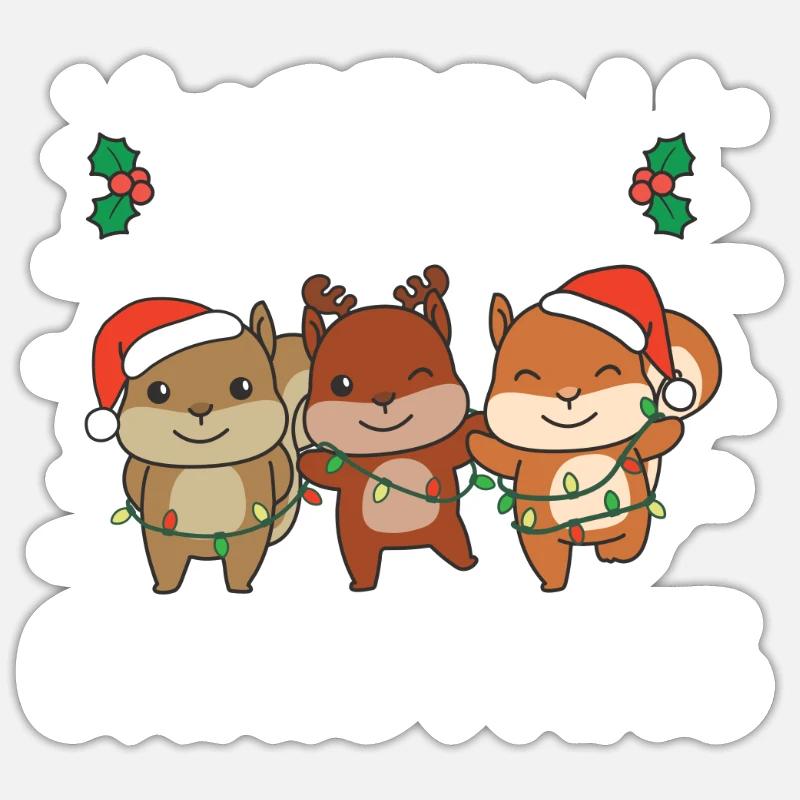 Joyeux Noël Mignon Écureuil - Sticker taille S (10 x 10 cm) - blanc mat