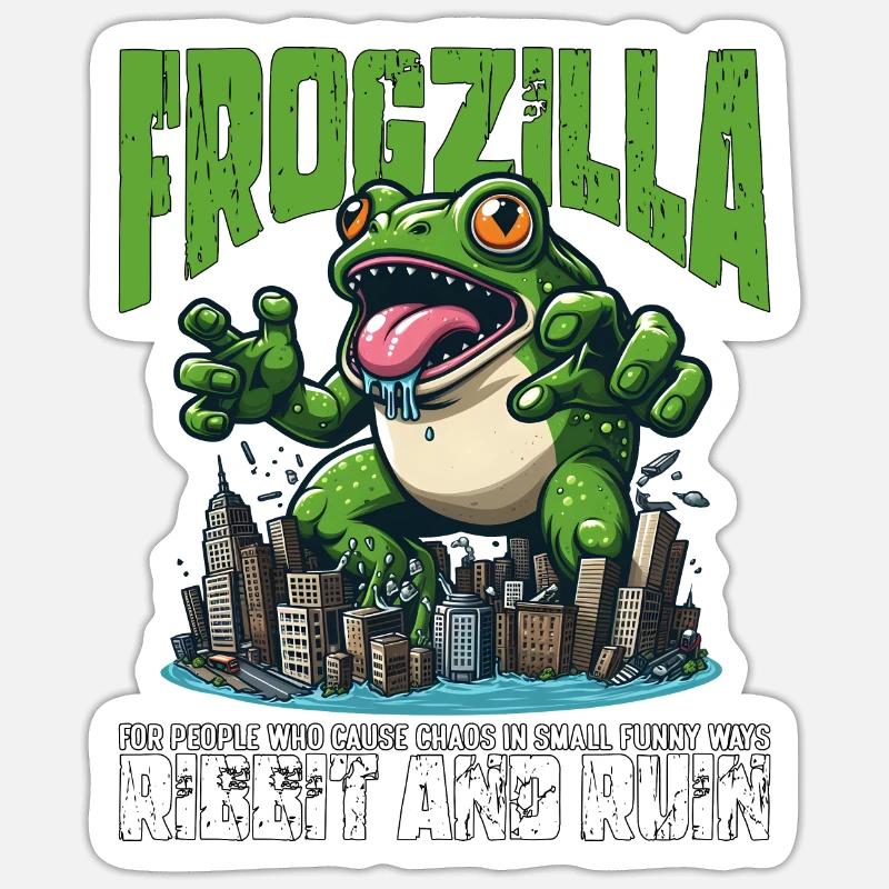 RIBBIT AND RUIN - FROGZILLA - Sticker size S (10 x 10 cm) - white matte