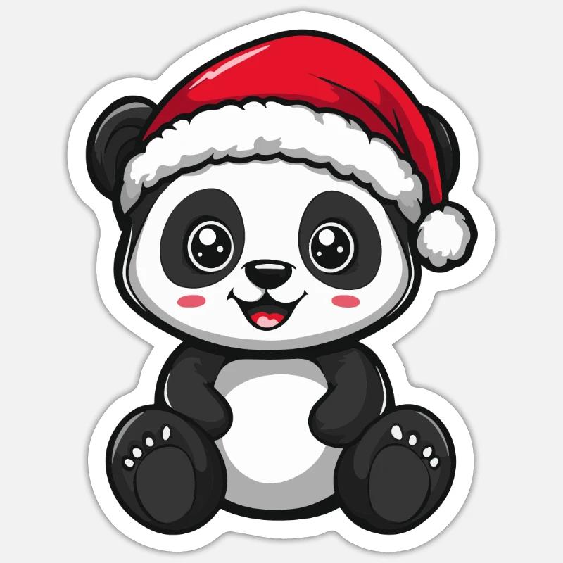 Panda Noël Mignon - Sticker taille S (10 x 10 cm) - blanc mat