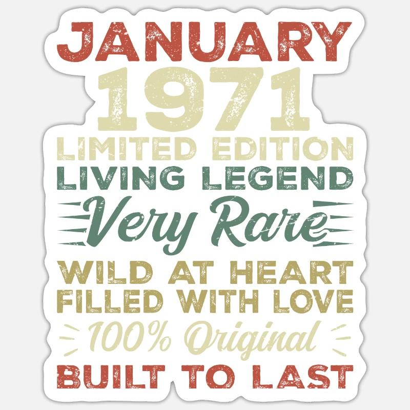 Anniversaire de Janvier 1971 - Janvier 1971, Janvier 1971 - Sticker taille S (10 x 10 cm) - blanc mat