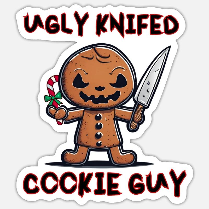 Ugly knifed cookie guy - Sticker size S (10 x 10 cm) - white matte