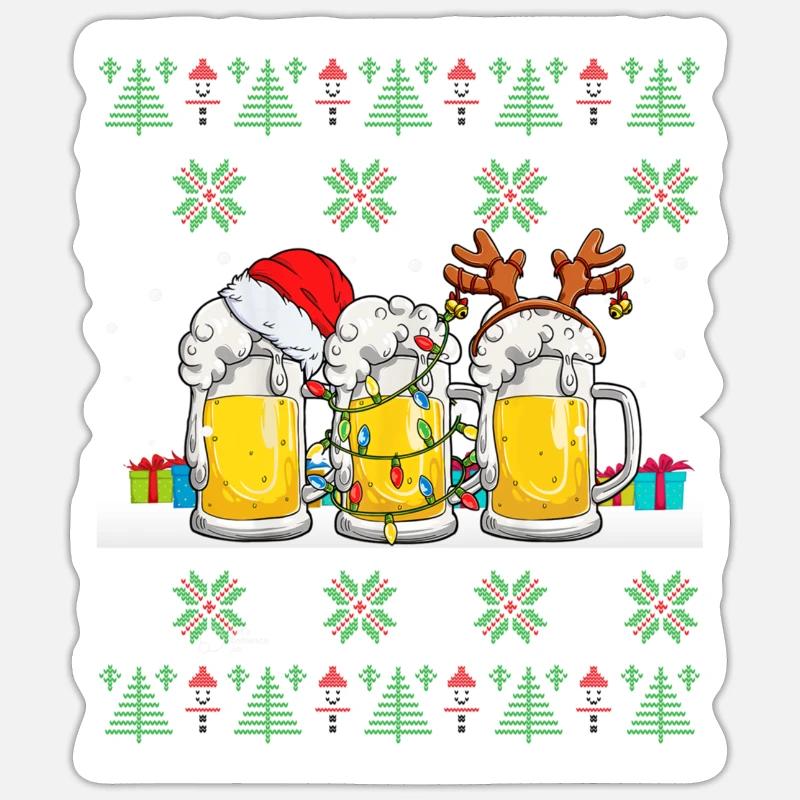 Hässlicher Weihnachtspullover mit Bier Hässliche Weihnachten Sticker Größe S (10 x 10 cm)
