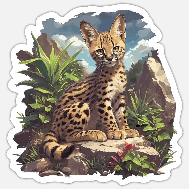 Servale Serval - Sticker Größe S (10 x 10 cm) - Mattweiß