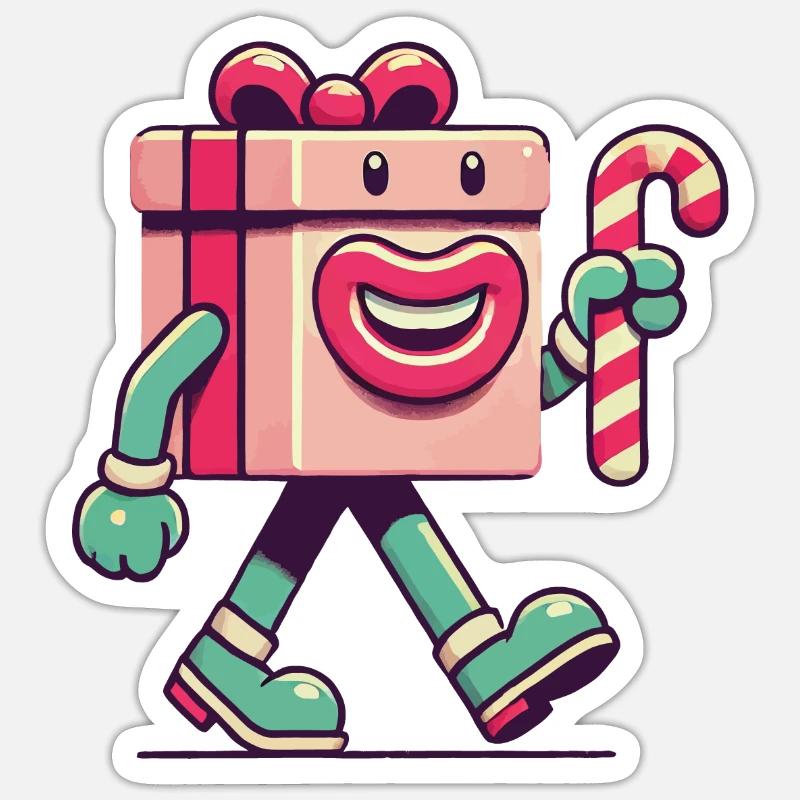 Fröhliches Weihnachtsgeschenk Maskottchen - Sticker Größe S (10 x 10 cm) - Mattweiß