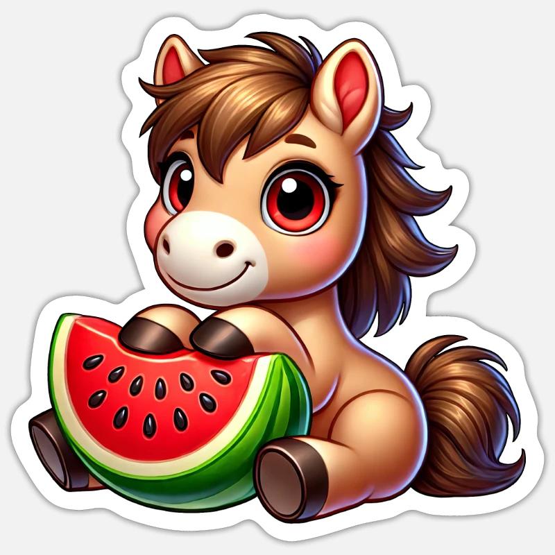 Fruchtiges Sommerpferd Wassermelone - Sticker Größe S (10 x 10 cm) - Mattweiß