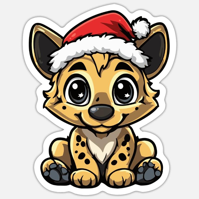 Hyène Noël mignon - Sticker taille S (10 x 10 cm) - blanc mat
