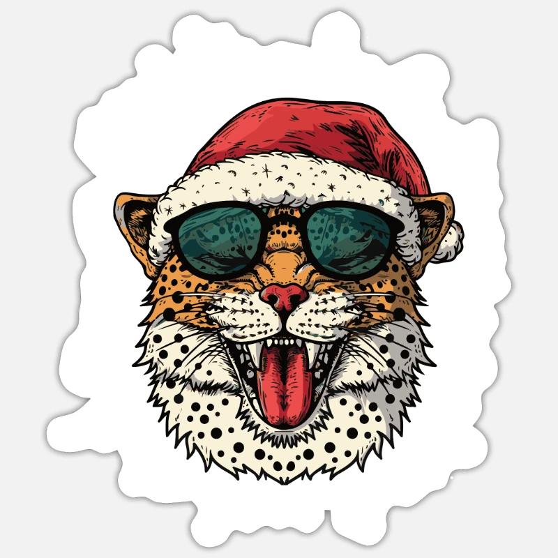 Léopard Noël Drôle - Sticker taille S (10 x 10 cm) - blanc mat