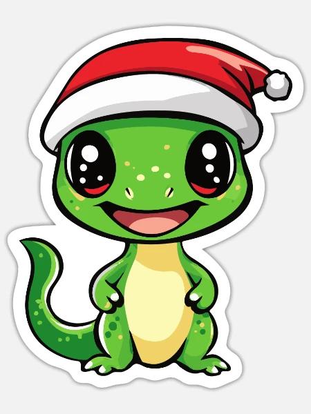 Echse Weihnachten - Sticker Größe S (10 x 10 cm) - Mattweiß