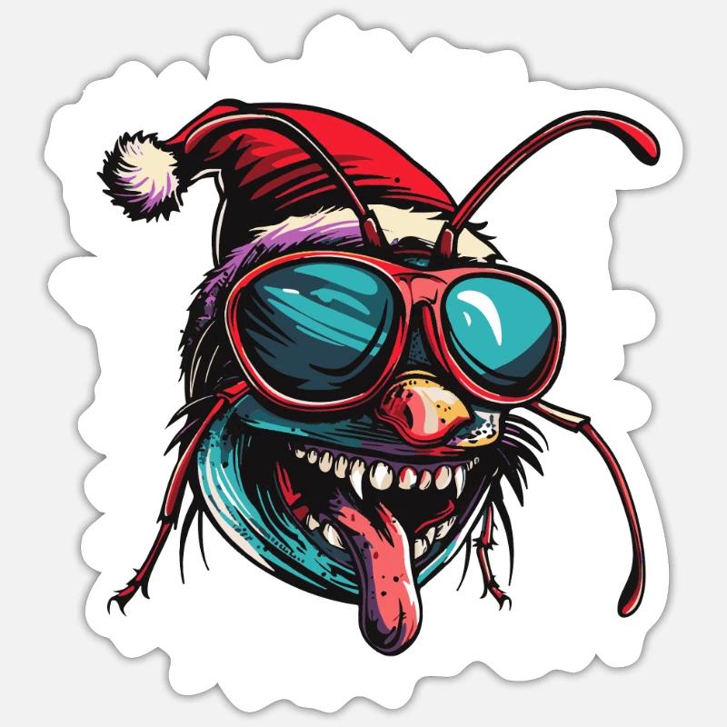 Fourmi Noël Drôle - Sticker taille S (10 x 10 cm) - blanc mat