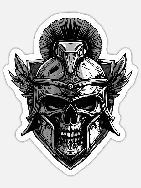Spartaner Skull Gladiator Wappen - Sticker Größe S (10 x 10 cm) - Mattweiß
