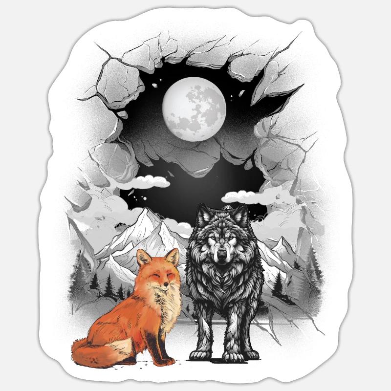 Mountains Nature Wolves Wolves Fox Foxes Mountains Moon Sticker size S (10 x 10 cm)