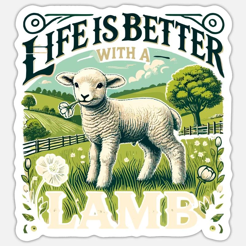 Das Leben ist besser mit einem Lamm - Sticker Größe S (10 x 10 cm) - Mattweiß