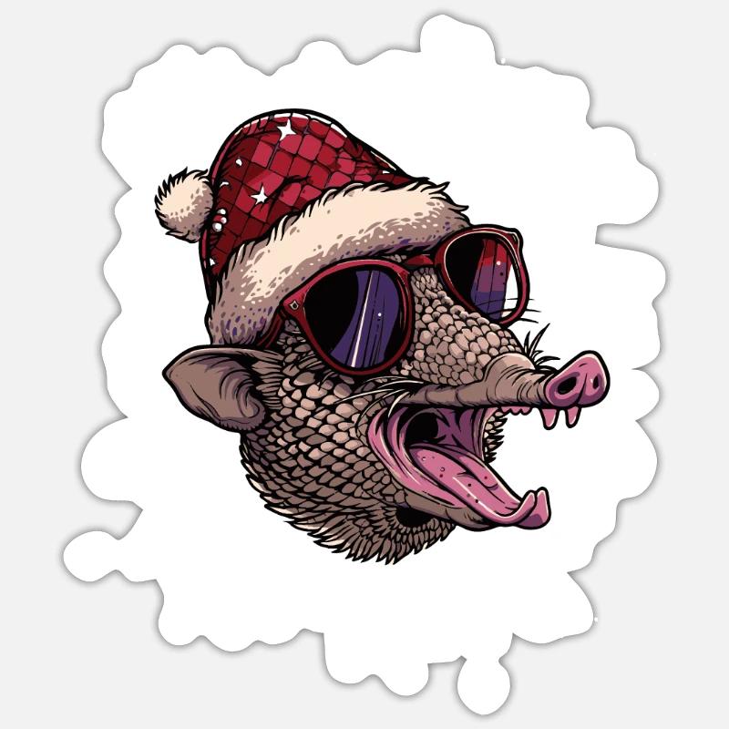 Armadillo Noël Drôle - Sticker taille S (10 x 10 cm) - blanc mat