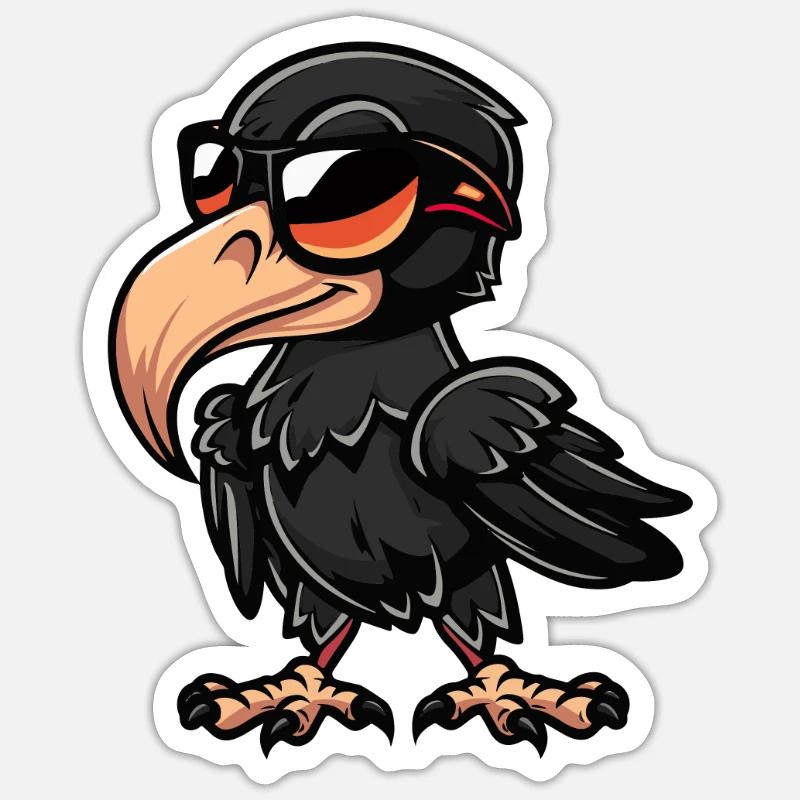 Rabe Vogel Comic Cool - Sticker Größe S (10 x 10 cm) - Mattweiß