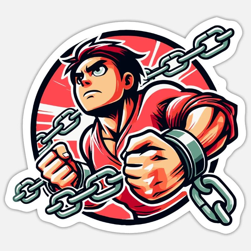 Young man breaking the chains - Sticker size S (10 x 10 cm) - white matte