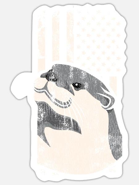 Otter American Flag - Sticker Größe S (10 x 10 cm) - Mattweiß