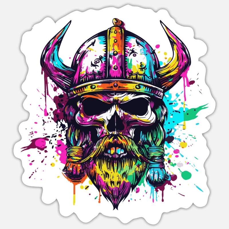 Wikinger Totenkopf - Sticker Größe S (10 x 10 cm) - Mattweiß